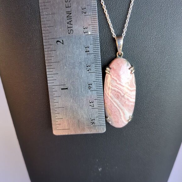 925 Sterling Silver Natural Gemstone Rhodochrosite Pendant‎ Necklace with Pouch - Picture 5 of 7
